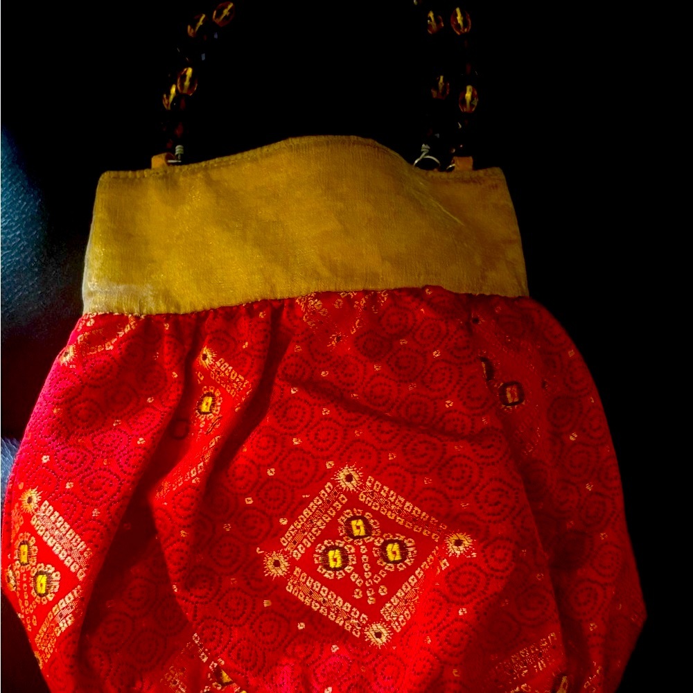 Red and Gold Evening Bag with Jewel Handles